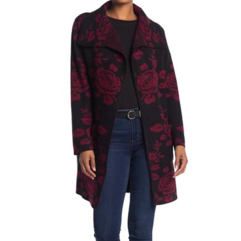 Vertigo Floral Drape Collar Cardigan Sweater Coat